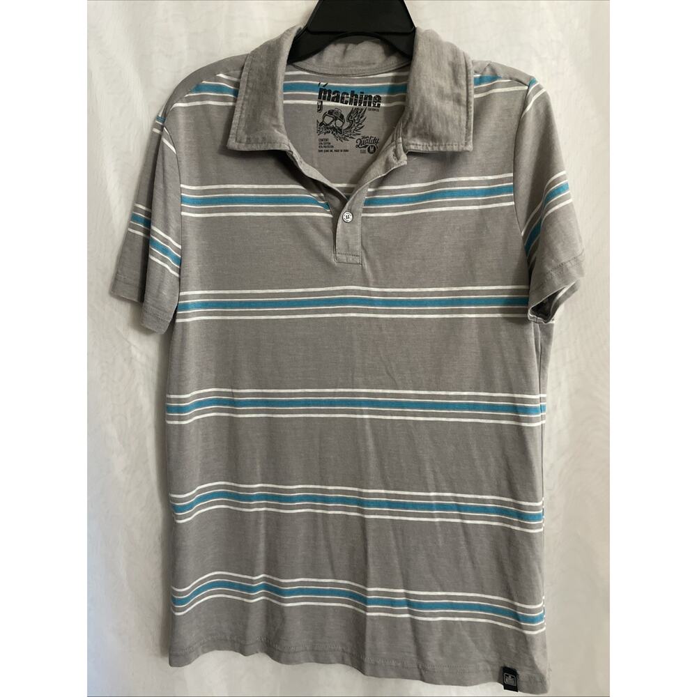 Machine Custom Co. Mens Medium Short Sleeve Button Shirt Gray Blue White‎